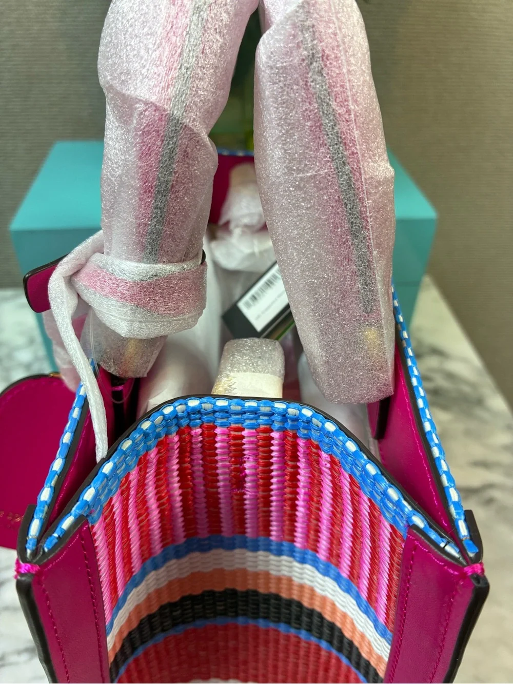 Kate Spade Wild Raspberry Striped Woven Manhattan Satchel - NWT $398 Retail
